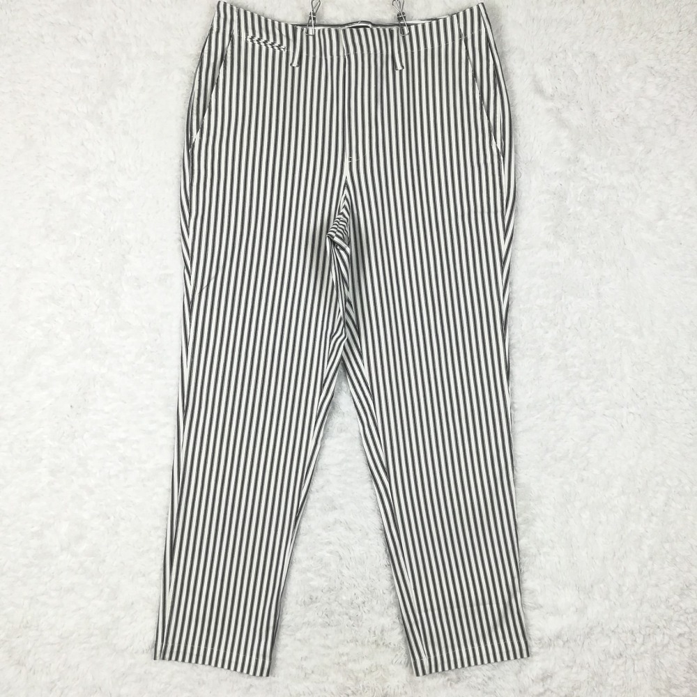 Lands End Womens Pants Chino Straight Leg Ankle Ivory Navy Stripe Tall 14T
